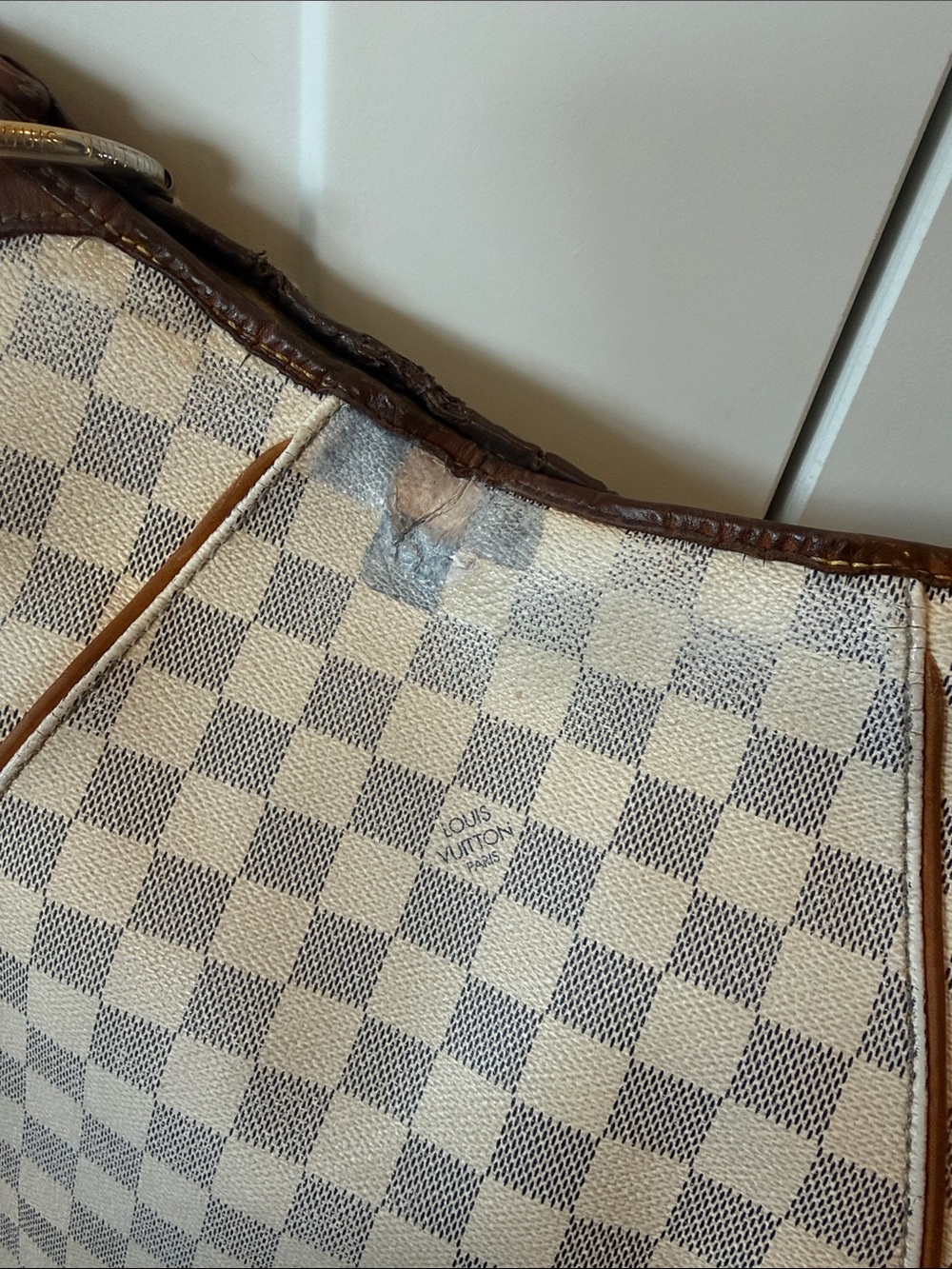 Louis Vuitton Checker Galleria pm Hobo Bag with Leather lv Brown/White azur - Picture 6 of 14